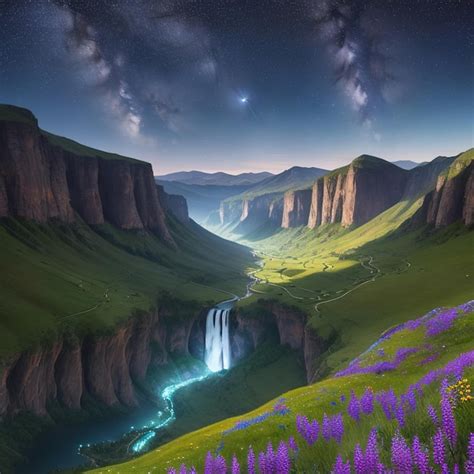 Premium AI Image | Mountain valley with waterfall