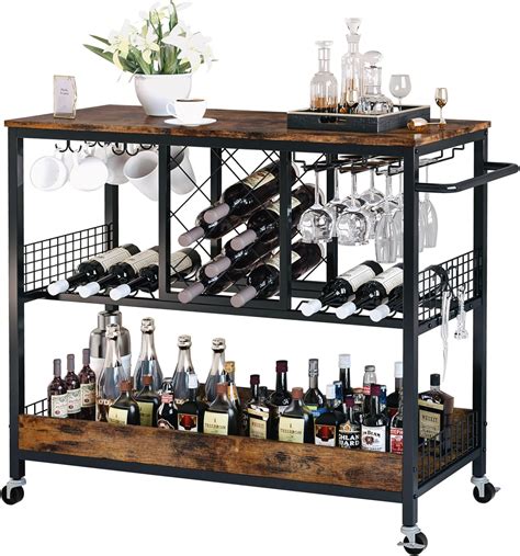 Ironck Bar Cart Serving Cart With Wine Rack Glasses Holder Kitchen Cart On Wheels