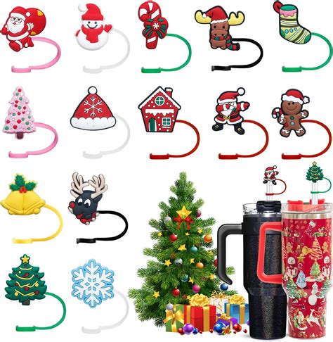 14pcs Christmas Straw Covers Cap For Stanley Cup Silicone