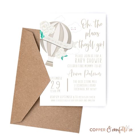 Gender Neutral Hot Air Balloon Shower Invitation Oh The Etsy