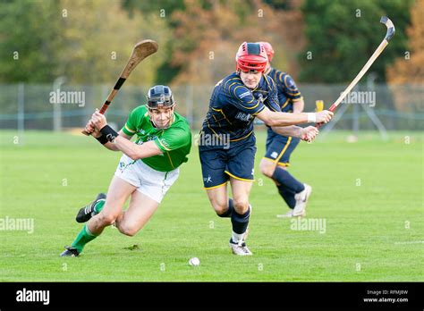 Aktion Von Shinty Hurling International Schottlandirland Gespielt An