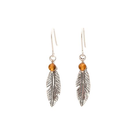 Boucles D Oreilles Plume Ambre Et Argent 123Ambre