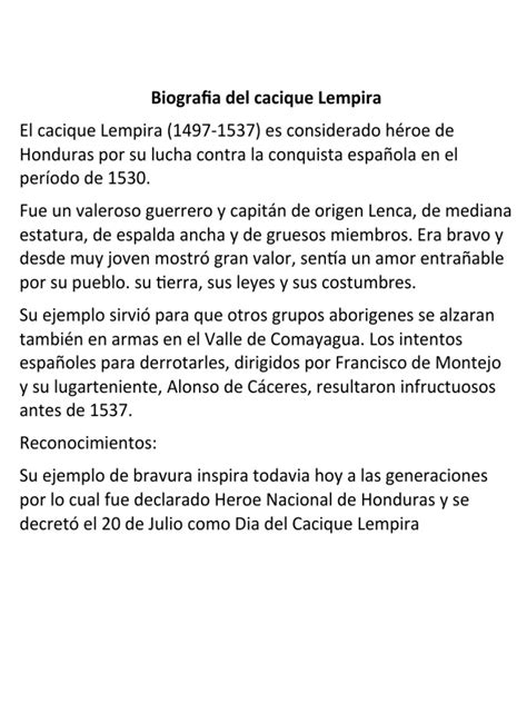 Biografia Del Indio Lempira Pdf