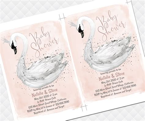 Swan Baby Shower Invitation Baby Girl Pink Ballet Birthday Invite Swan