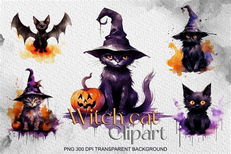 Halloween witch black cat Clipart By Loutecrea | TheHungryJPEG