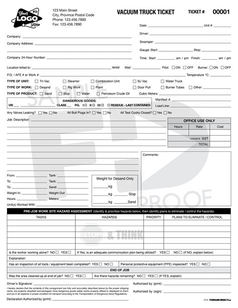 Vacuum Truck Ticket | VTT2 Customizable Template | Forms Direct