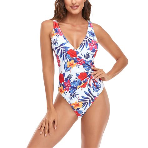 Sopiago One Piece Swimsuit Women Tummy Control Padded Swimdress Sexy V