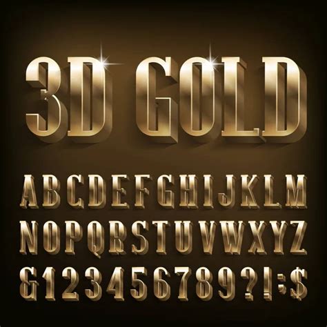 D Gold Alfabeto De Fuente Letras Doradas Brillantes N Meros Y