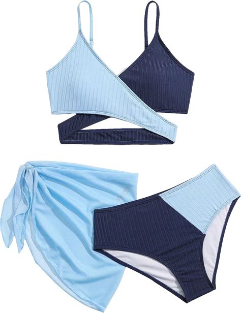 Roseseek Girls 3 Piece Swimsuits Colorblock Criss Cross