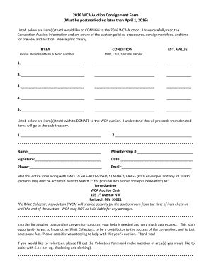 Fillable Online Wca Auction Consignment Form Fax Email Print