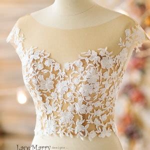 BJANKA 3 Romantic Topper With Illusion Nude Tulle And Ivory Floral Appliques Romantic Bolero