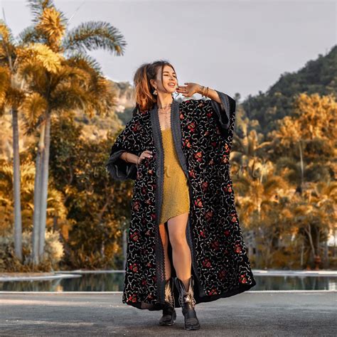 Misty Enchantment Long Velvet Kimono Duster Coat One Plus Size Luxury