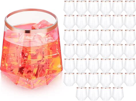 Nuogo 40 Pack Diamond Shaped Plastic Stemless Wine Glasses