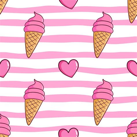 Premium Vector Seamless Pattern Of Ice Cream Cone With Colored Doodle