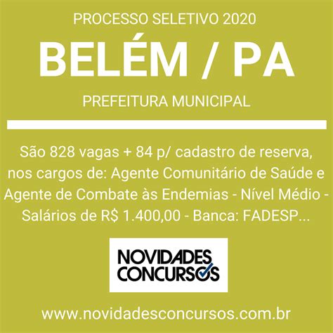 Processo Seletivo Prefeitura Belém PA 2020 em 2020 Agente