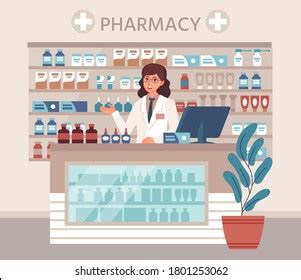 Pharmacy Nurse Counter Drugstore Cartoon Character Stock Vector