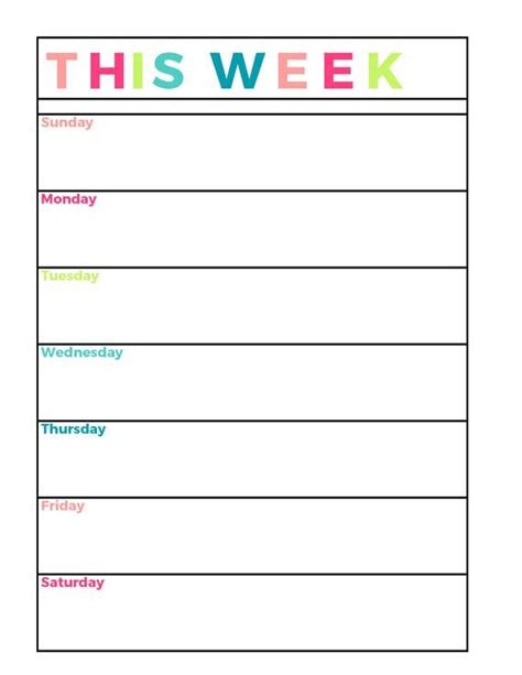 Blank 7 Day Calendar Printable