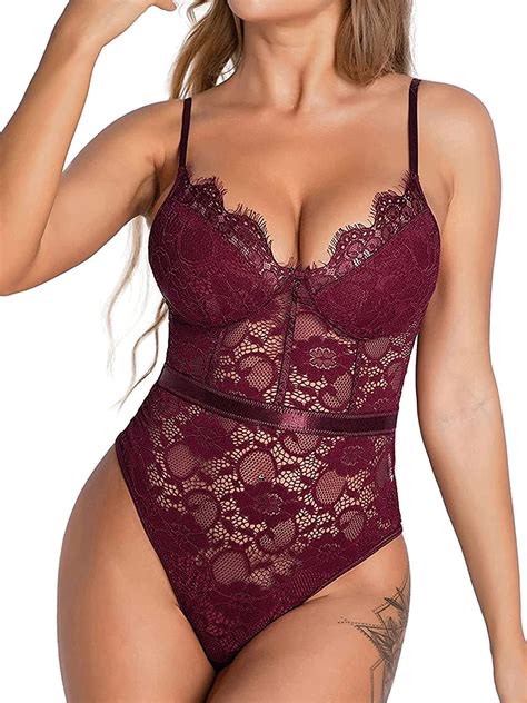 Popiv See Through Lingerie V Neck Lace Bodysuit Sexy Lingerie Lace