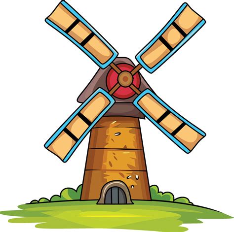 Cartoon Wind Mill Vector Illustration Wind Mill Turbine Post Mill