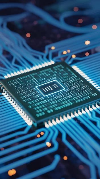 3d Rendering Of Digital Binary Data On Microchip With Glow Circuit