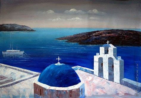 Купить картину "Остров Санторини" за 3400 руб. Холст, масло | Интернет ...