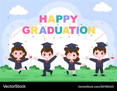 Happy graduation day of students celebrating Vector Image