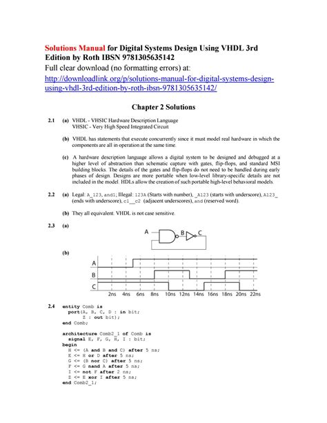 Solutions Manual For Digital Systems Design Using Vhdl 3rd Edition By