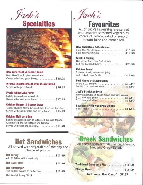 Jack's Family Restaurant menu in Blenheim, Ontario, Canada