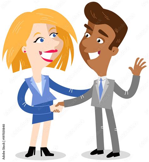 Vector illustration of two cartoon business people shaking hands making ...