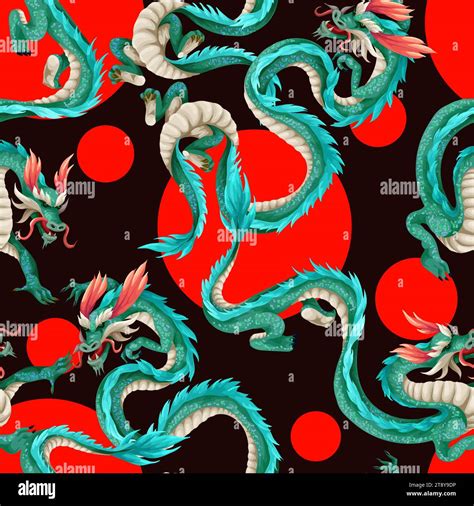 Seamless Pattern With Green Dragons Vector Stock Vector Image And Art