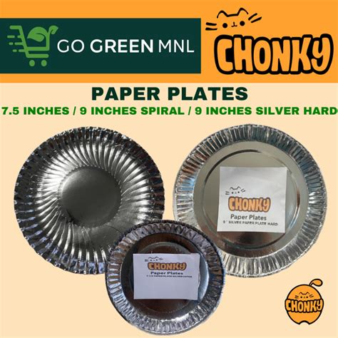 CHONKY Paper Plates And Dessert Trays Silver Laminated Disposable