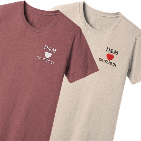 Custom Embroidered Matching Couple T Shirts With Your Initials