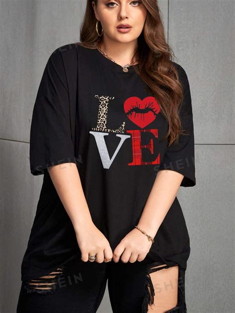 Shein Unity Plus Heart Letter Graphic Drop Shoulder Tee Shein Usa