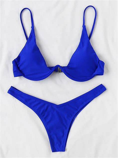 SHEIN Swim Summer Beach Mono Bikini Set Spaghetti Triangle Bra High