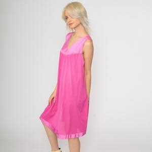 Vintage Hot Pink Nightgown S Floral Embroidered Midi Slip Lounge