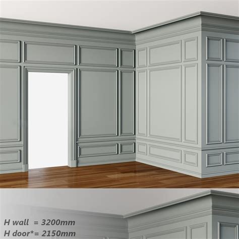 3D Model Wall Molding 3 Boiserie Classic Panels VR AR Low Poly