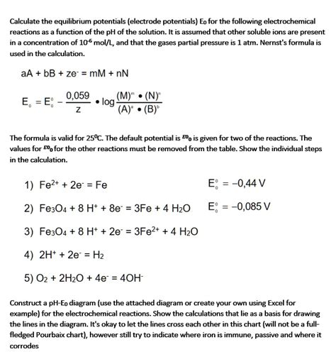 Solved Calculate The Equilibrium Potentials Electrode Potentials E0