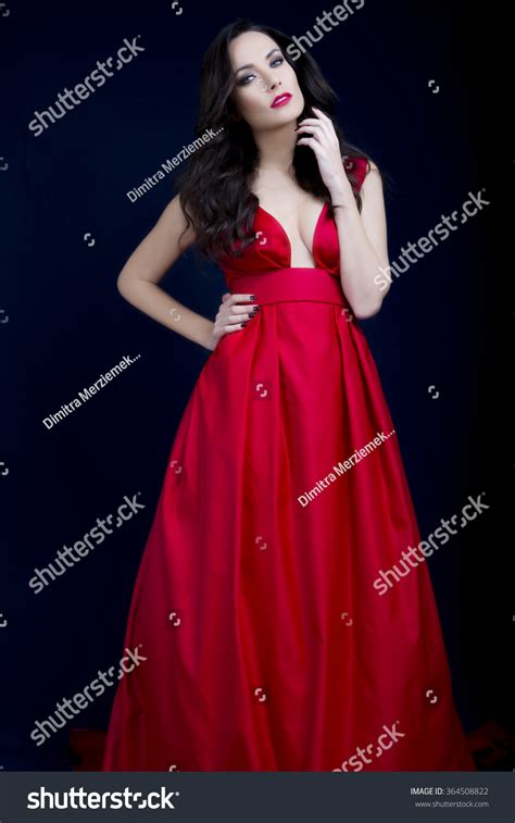 Beautiful Sexy Brunette Red Low Cut Stock Photo 364508822 Shutterstock