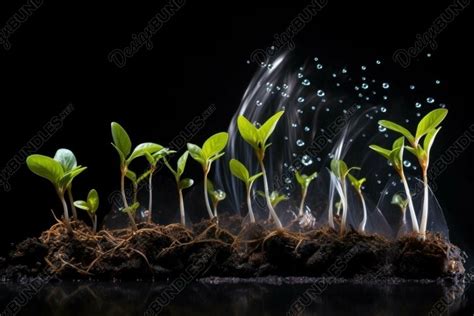 Seedling growth stages with watering splash