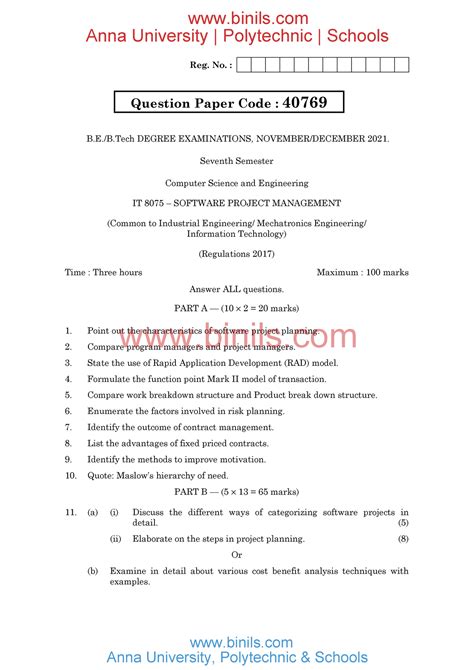 Cse It Q Papers Reg No B E B Degree Examinations November