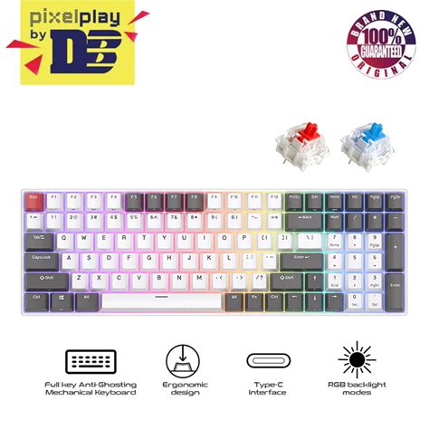 Royal Kludge RK100 Tri Mode RGB 100 Keys Hot Swappable Mechanical Keyboard Grey Red White