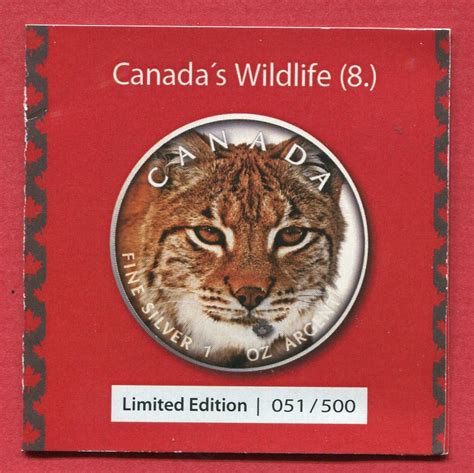 Kanada 5 Dollars Silbermünze mit Farbauflage 2019 Maple Leaf Luchs 1