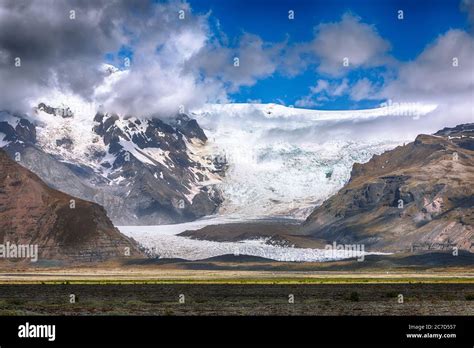 Amazing View Of Svinafellsjokull Glacier Tongue And Volcanic Mountains