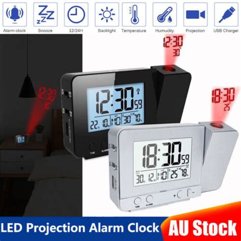 Led Digital Smart Projection Alarm Clock Temperature Time Projector Lcd