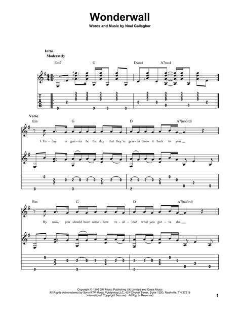 Wonderwall By Oasis Sheet Music For Solo Guitar At Sheet Music Direct