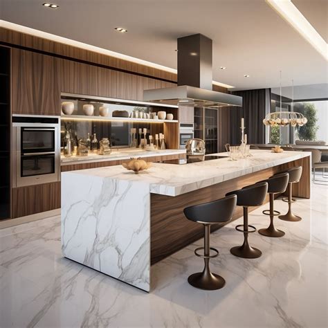 In This Modern House The Kitchen Features A Stunning Island With A