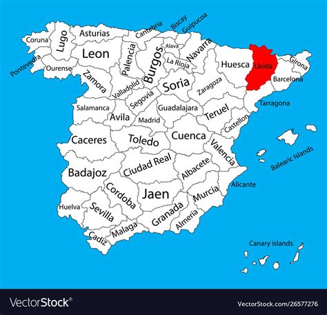 Lleida map spain province administrative map Vector Image