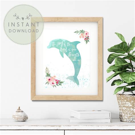 Dolphin Printable Bible Verse Art The Joy Of The Lord Is Etsy