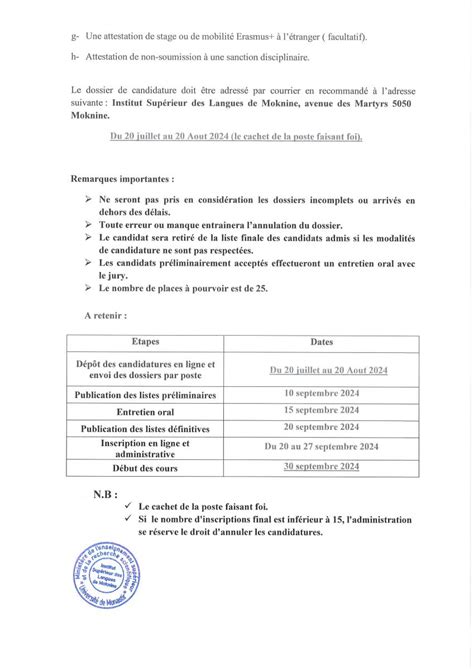 Candidature aux masters de lInstitut Supérieur des Langues Appliquées