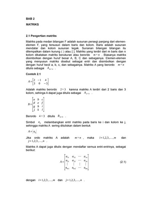 Bab 2 Matriks Linear Algebra Summaries About Matrix And Vektor Bab